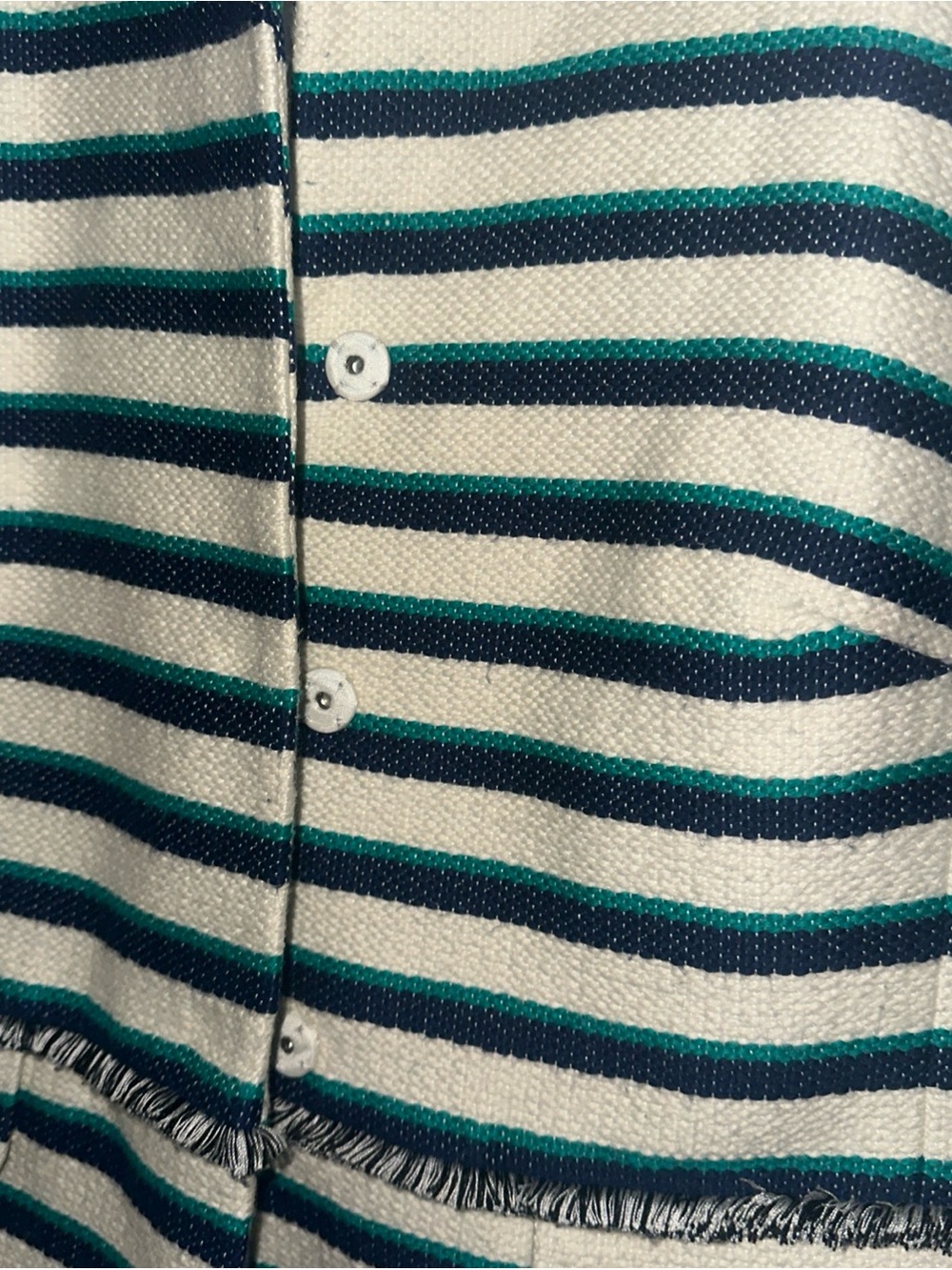 Talbots Navy, Teal & Cream Striped Boxy Cardigan size 4 - Picture 3 of 7
